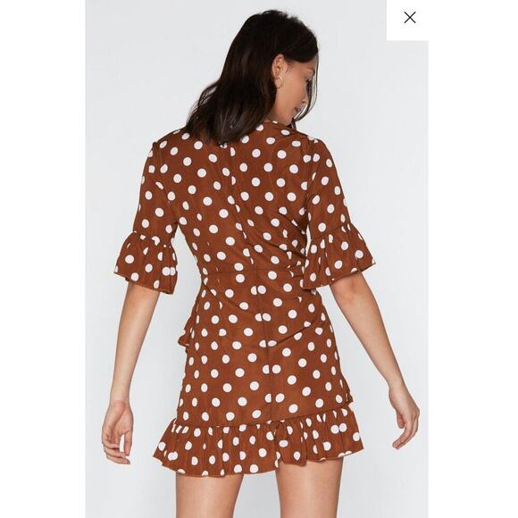 Nasty Gal You Dot This Brown & White Polka Dot Mini Dress Ruffle Detail: Size 4 - Picture 8 of 8